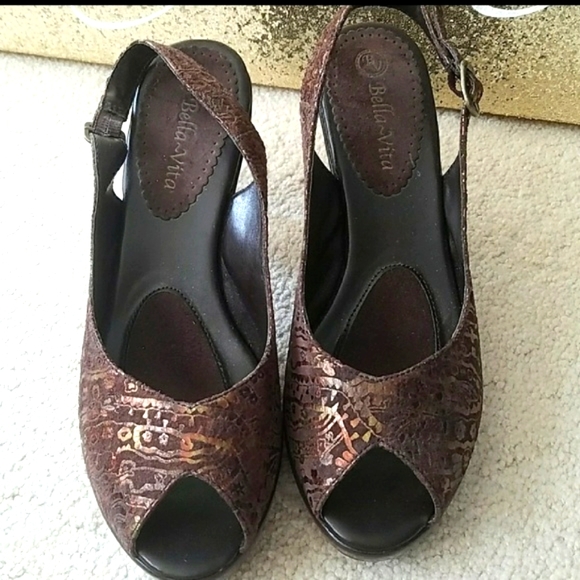 Bella Vita Shoes - Bella Vita Foil Print Suede Peep Toe Heel 8.5